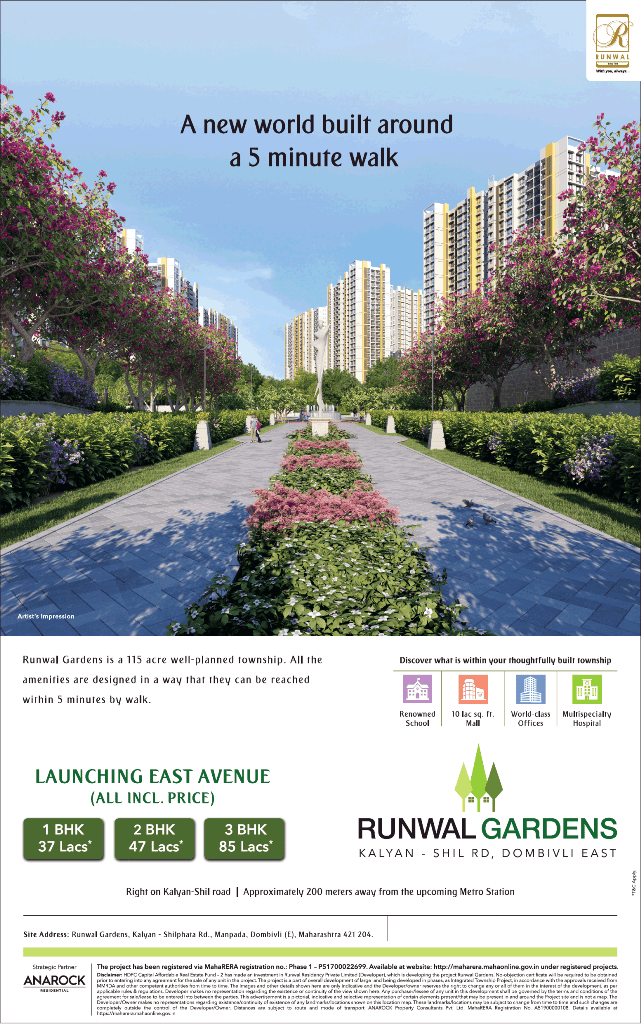 Launching east avenue Rs 37 (all incl. price) at Runwal Garden in