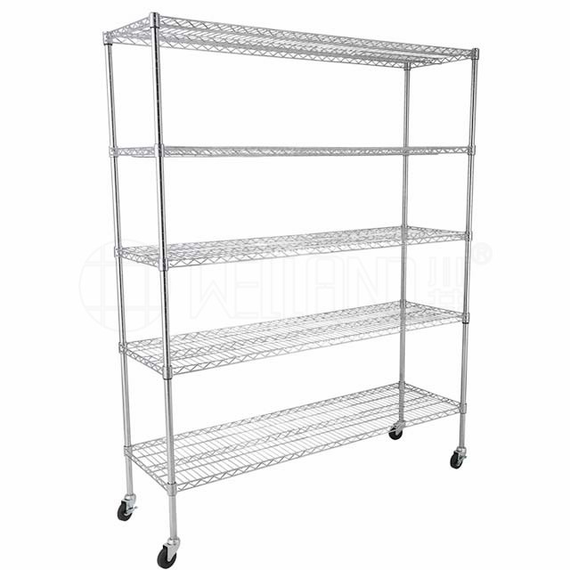 NSF Chrome Metal Wire Shelving with Wheels,Size L1500xW450xH1800 mm