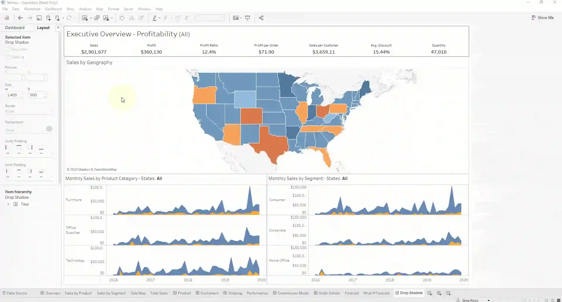 How to add drop shadows in Tableau Zuar