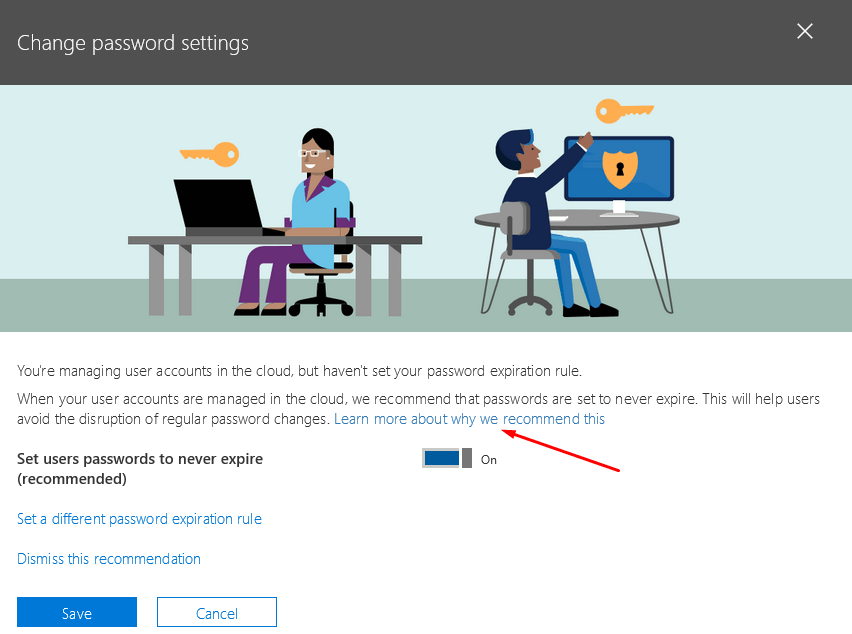 Microsoft Office 365 Account Passwords be Set to Never
