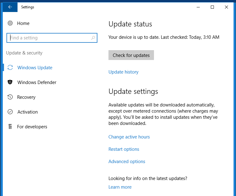 Creating a Shortcut for Windows Update in Windows Server 2016