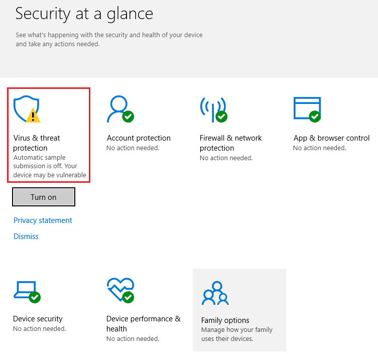Unexpected Yellow Warning Symbol on Windows Defender in Windows 10