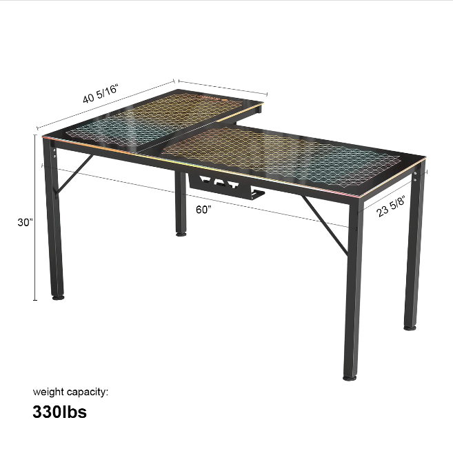 The GTGL60 60” Spectrum RGB Reversible L Shaped Glass Desk The