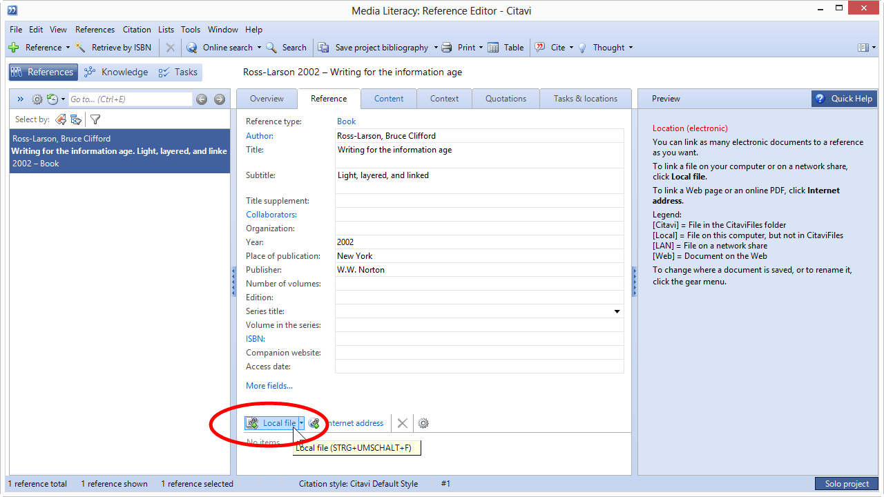 Getting Started > Adding References > Linking a File to a