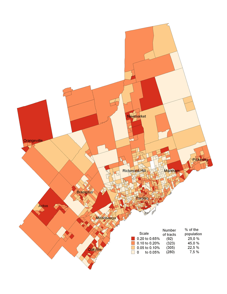 Toronto Census Metropolitan Area Map Map 1.3 Distribution Of The Francophone Population Born In Canada By Percentage In The Toronto Census
