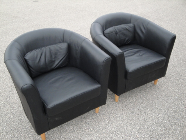 PAIR Matching Black Leather Lounge Chairs IKEA Tullsta eBay