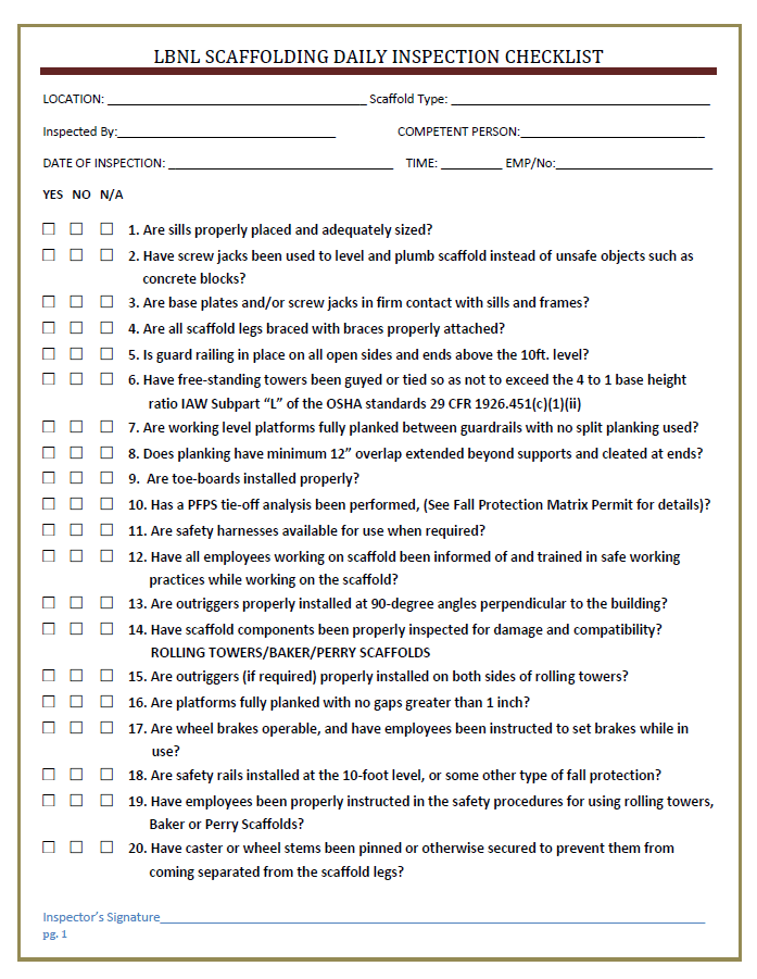 Scissor Lift Scissor Lift Evaluation Form