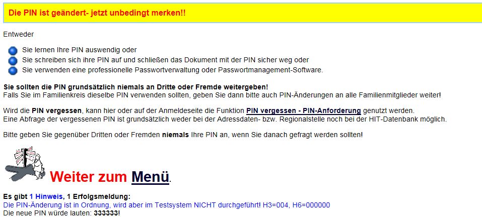 HITier Hilfe zu PIN ändern