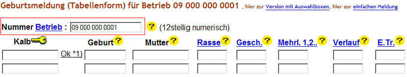 HITier Hilfe zu Geburtsmeldung (Tabellenform)