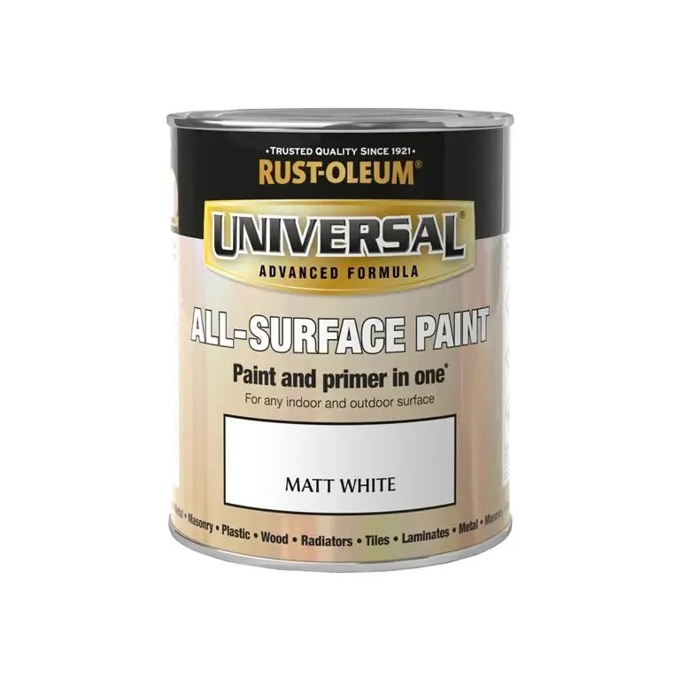 RustOleum Universal Paint white Matt 250ml Frank Roche & Sons Ltd