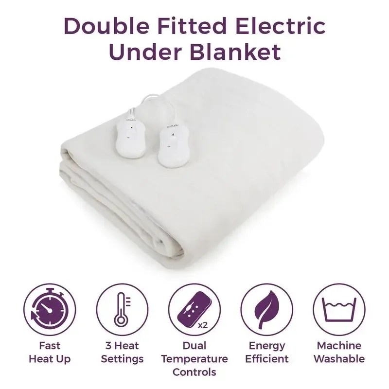 Double Fitted Dual Control Heated Electric Under Blanket 193 x 137cm