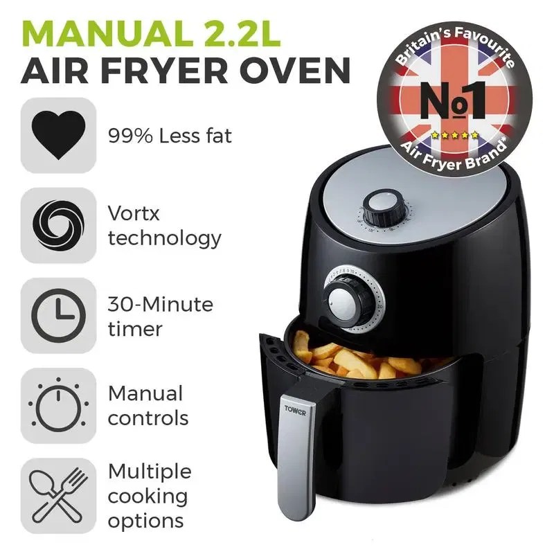 Tower Vortx 1000W 2.2 Litre Manual Air Fryer Frank Roche & Sons Ltd