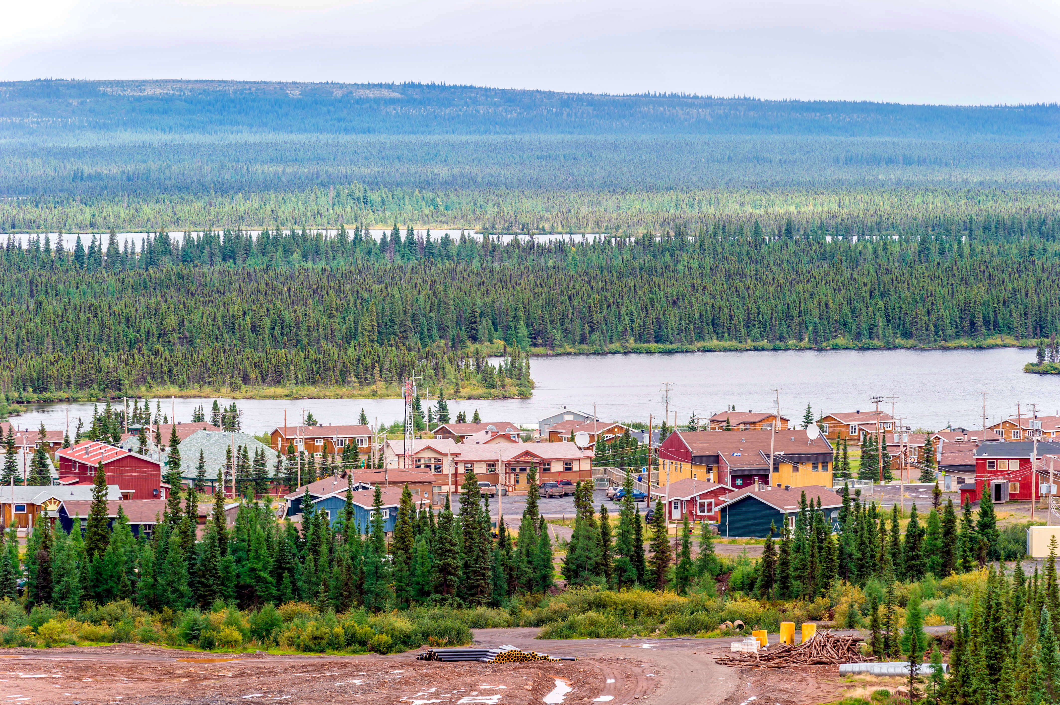 The town of Kawawachikamach from a hill top. Wycliffe