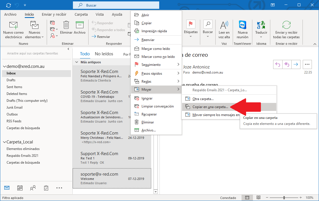Como respaldar correos en carpetas locales usando Outlook 365