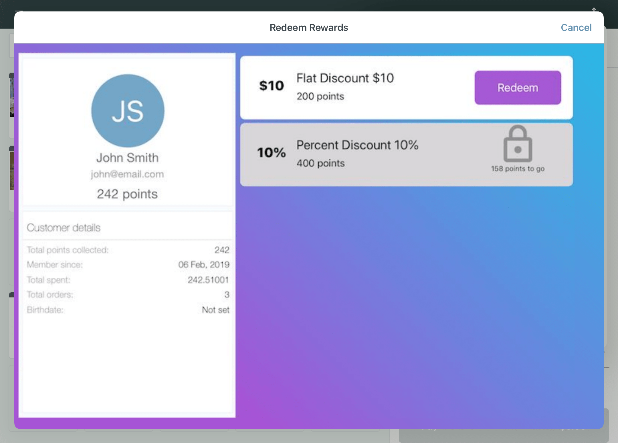 Redeeming Lightspeed Advanced Marketing rewards in the Retail POS (X