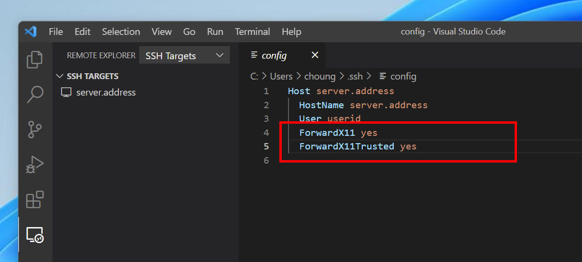 Enabling SSH X11 forwarding in Visual Studio Code for remote