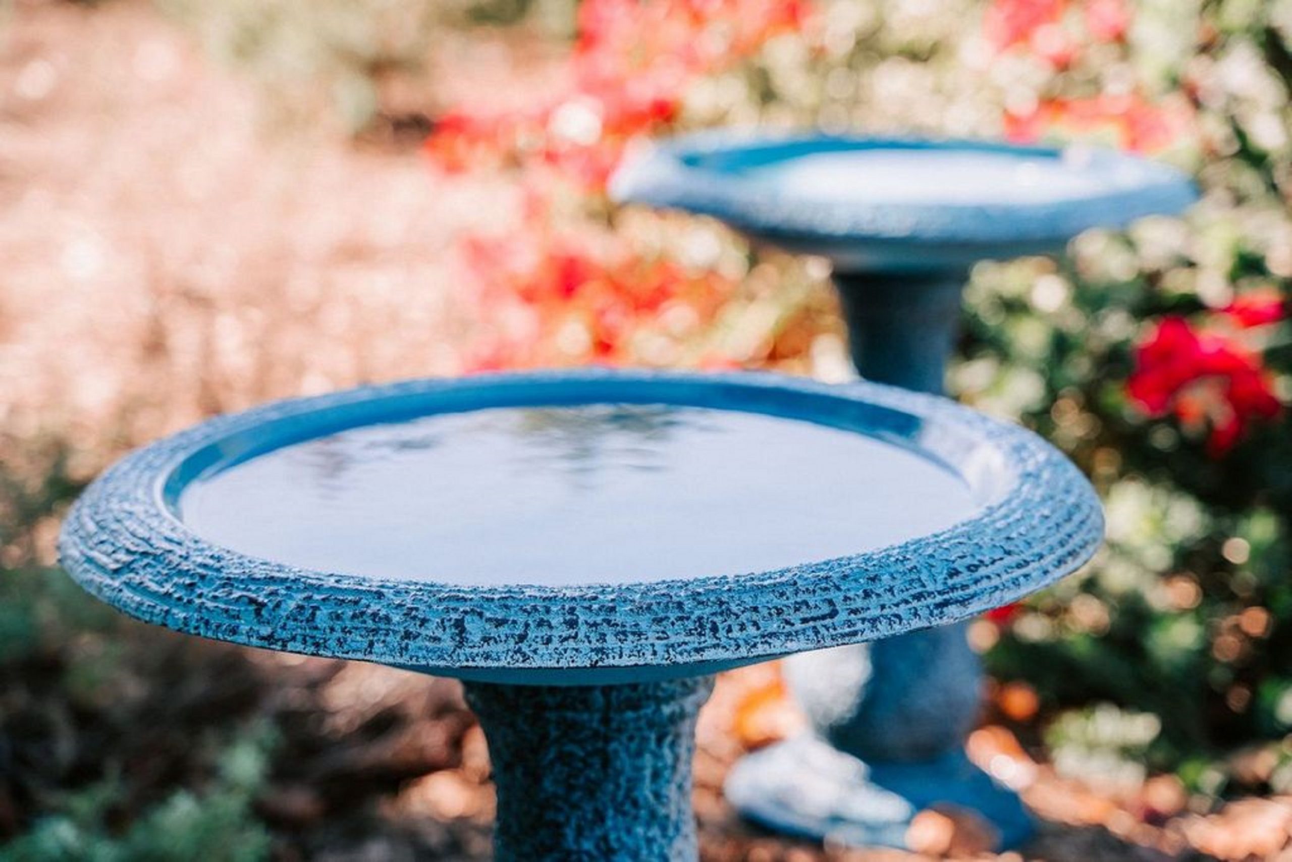XBrand Set of 2 Glazed Finish Bird Baths w/Tall Round Pedestal and Base