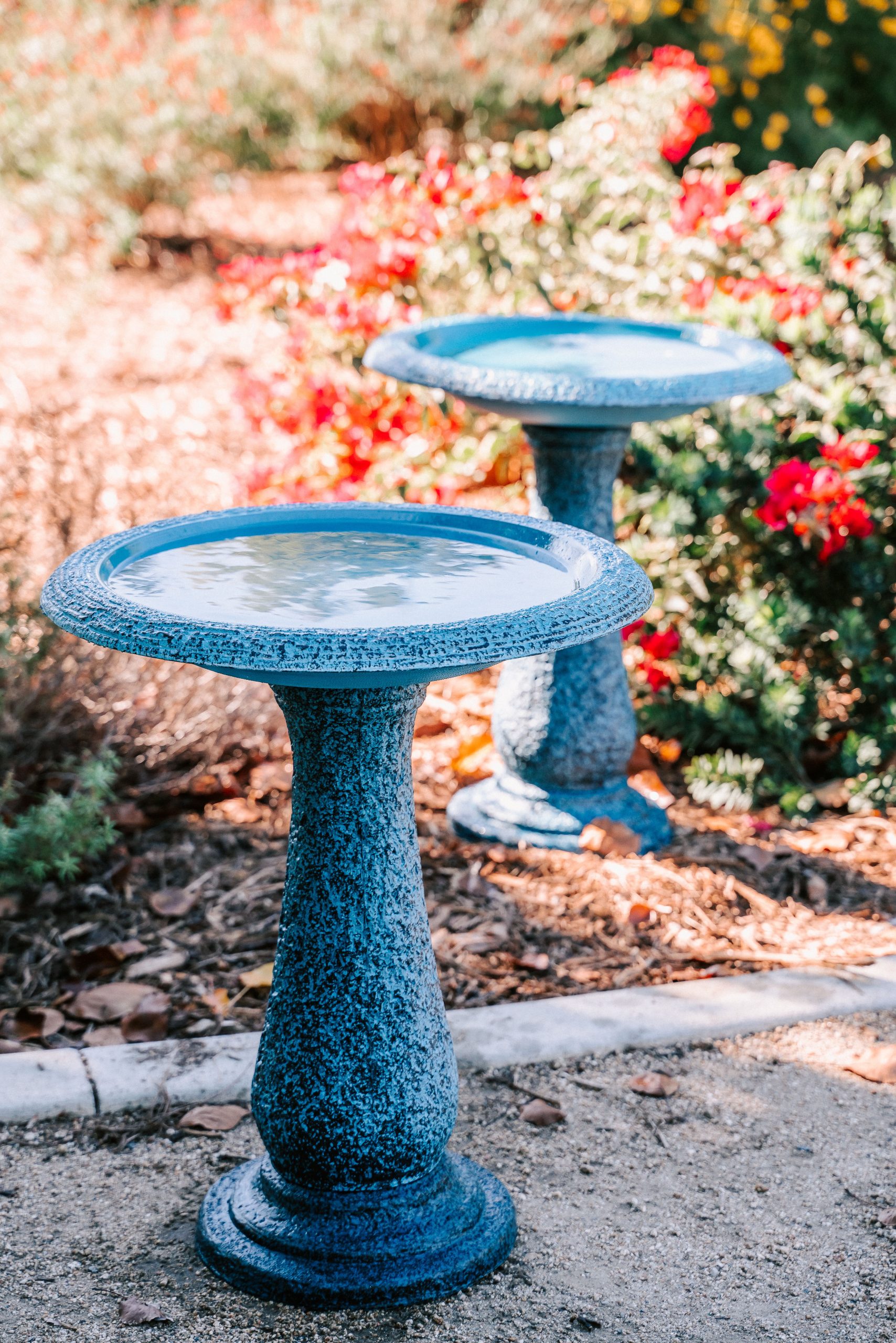 XBrand Set of 2 Glazed Finish Bird Baths w/Tall Round Pedestal and Base