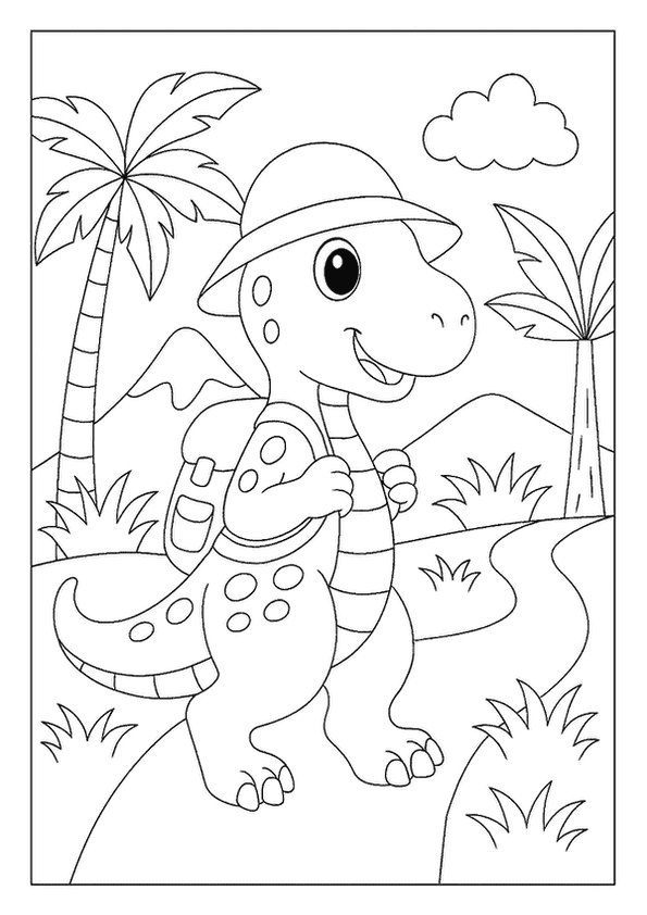 Explorer Dino With Backpack Free Printable PDF Xcoloring