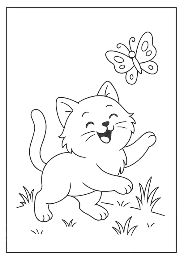 Happy Cat Chasing Butterfly Free Printable PDF Xcoloring