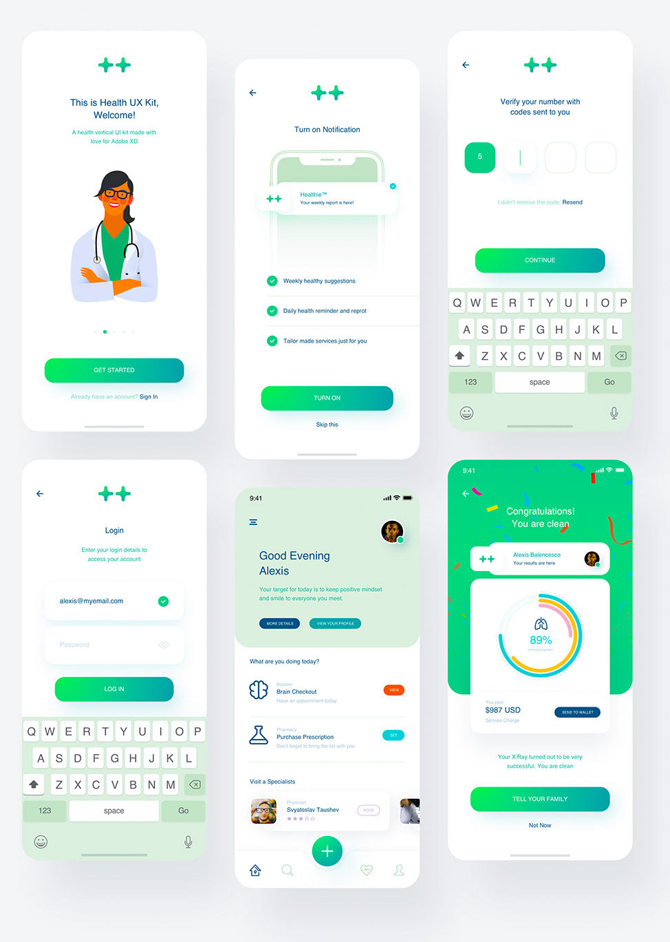 Free Health Industry App Design System UI Kit XD Free Xd File