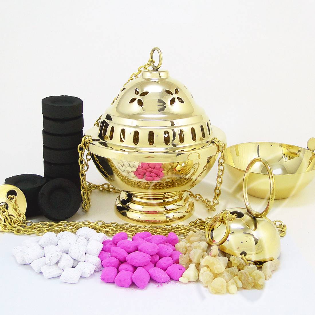 Handmade Censer Set Brass church incense burner thurible altar