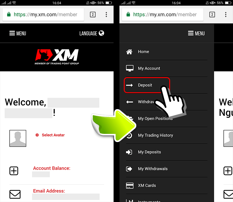 How to deposit money into XM Group account on smartphones