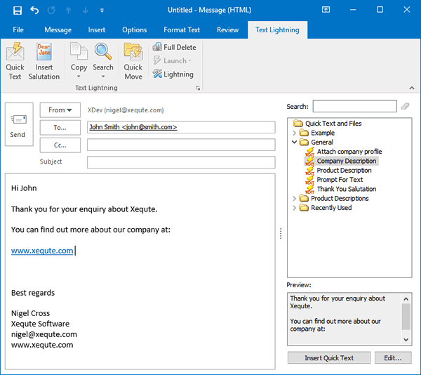 Text Lightning, Power Tools for Microsoft Outlook