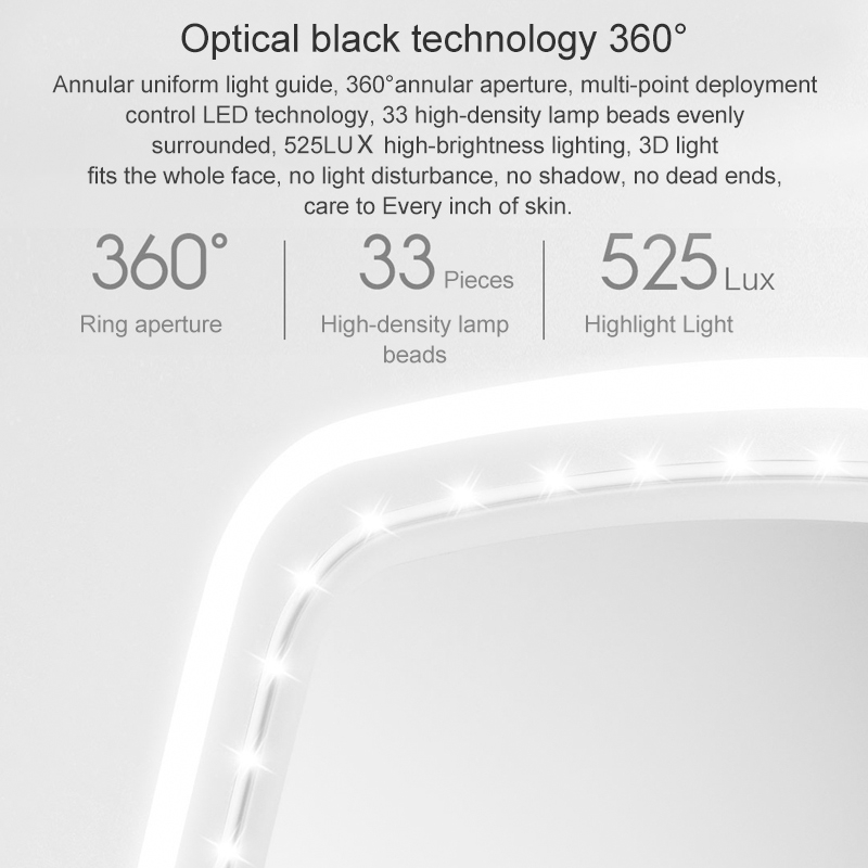 Miroir Xiaomi de maquillage avec LED Tricolor portable et intelligent