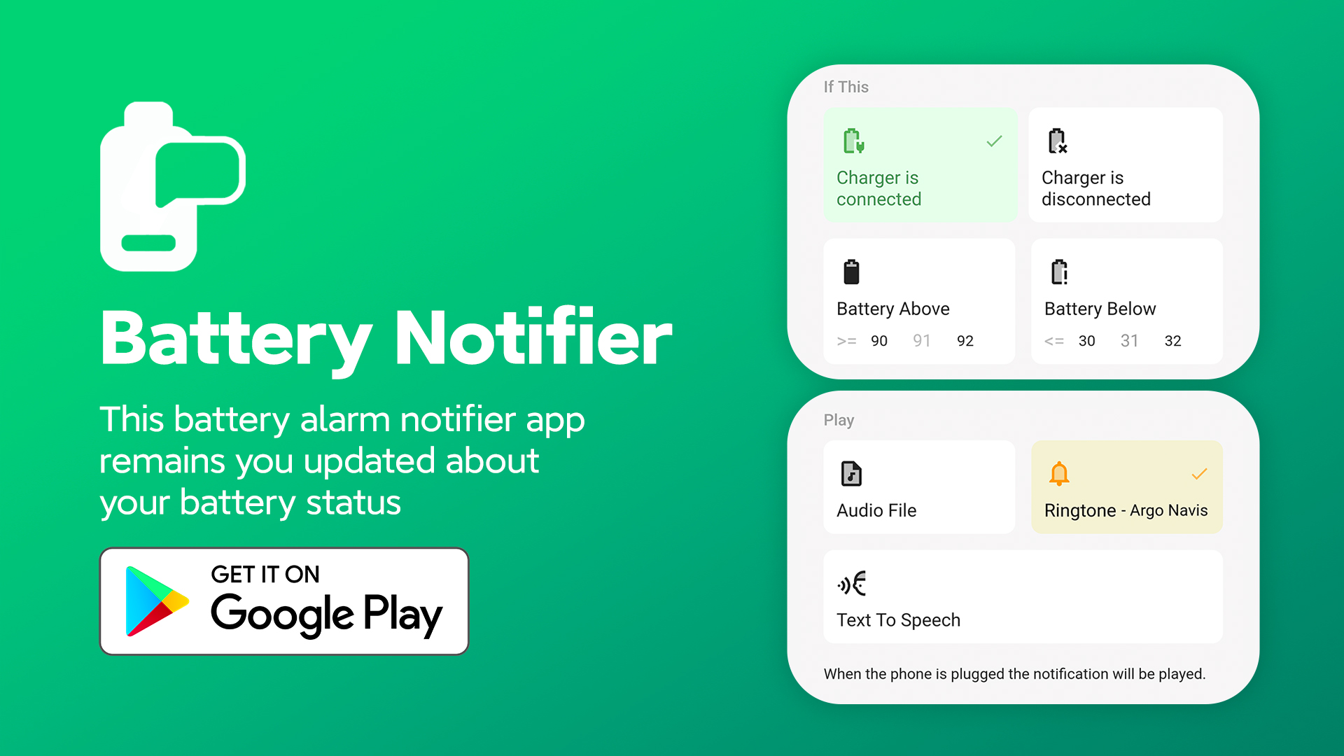 Battery Alarm Notifier App What it does, and how to use it
