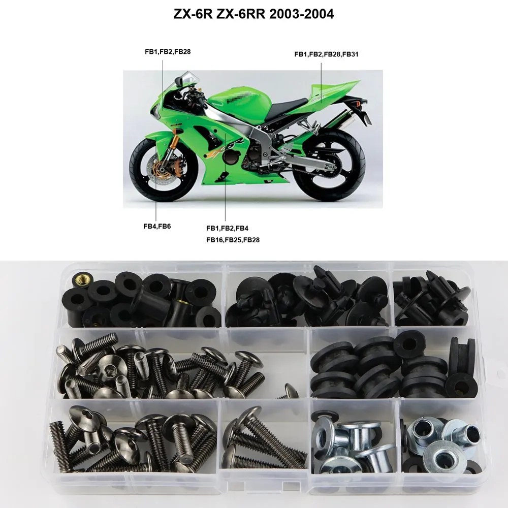 Steel Kawasaki 20032004 ZX6R Fairing Bolts Kit