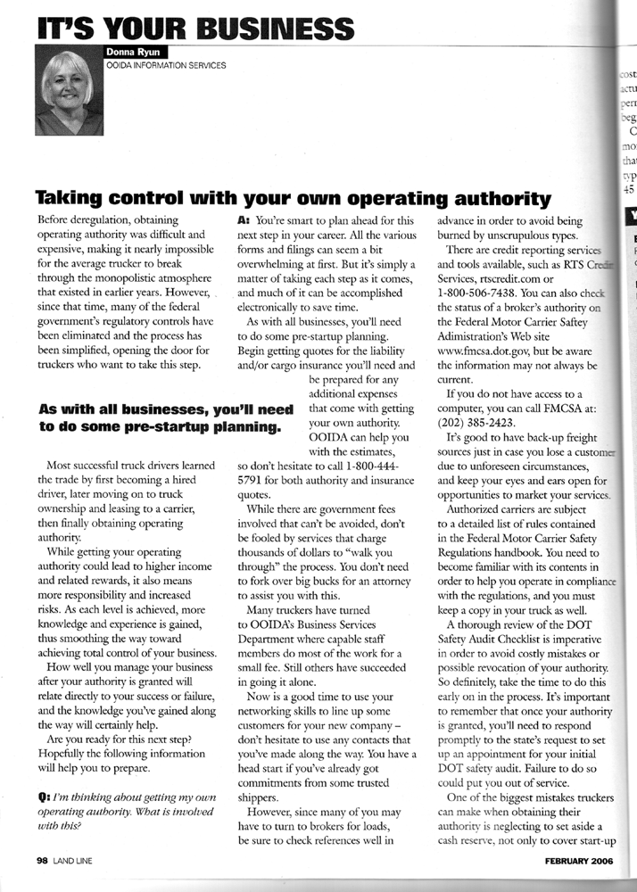 Taking control with your own operating authority