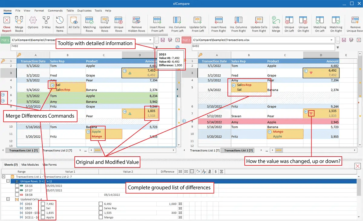 Excel Compare tool that compares Excel files for differences