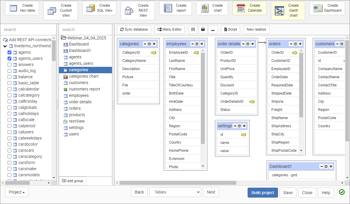 Setting up the masterdetails relationship between tables