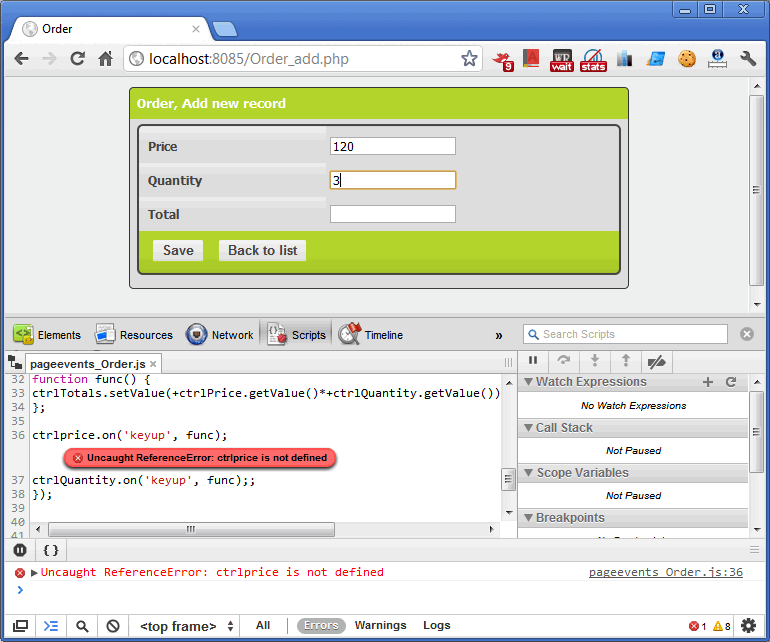 Troubleshooting Javascript errors