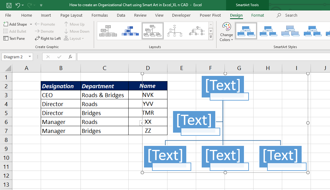 How to create an Organizational Chart in Excel XL n CAD