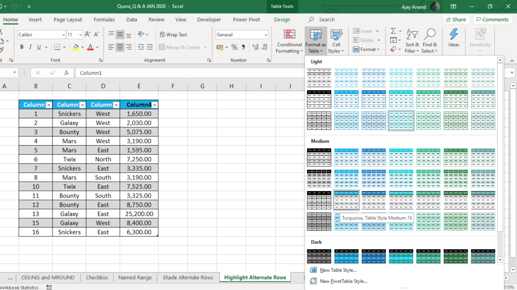How to Shade Alternate Rows in Excel XL n CAD