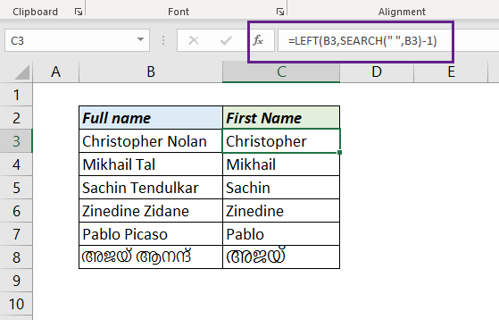 Get the First name from a Name XL n CAD