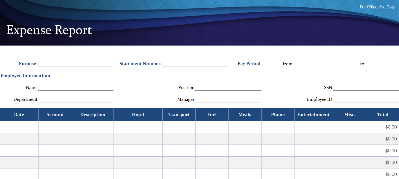 Blueexpensereport Excel templates