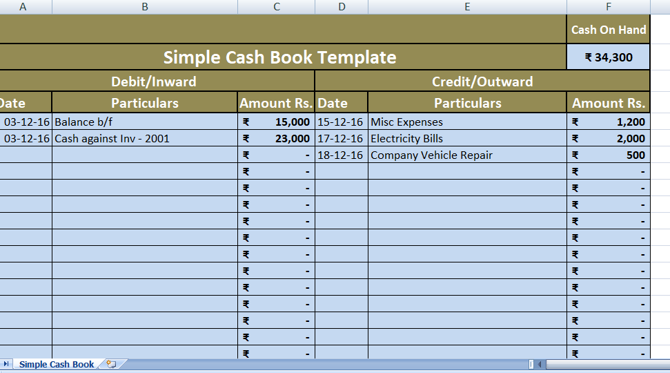 SimpleCashBook Excel templates