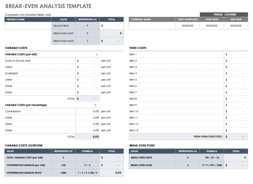 Calculate Break Even Analysis With Free Excel Template