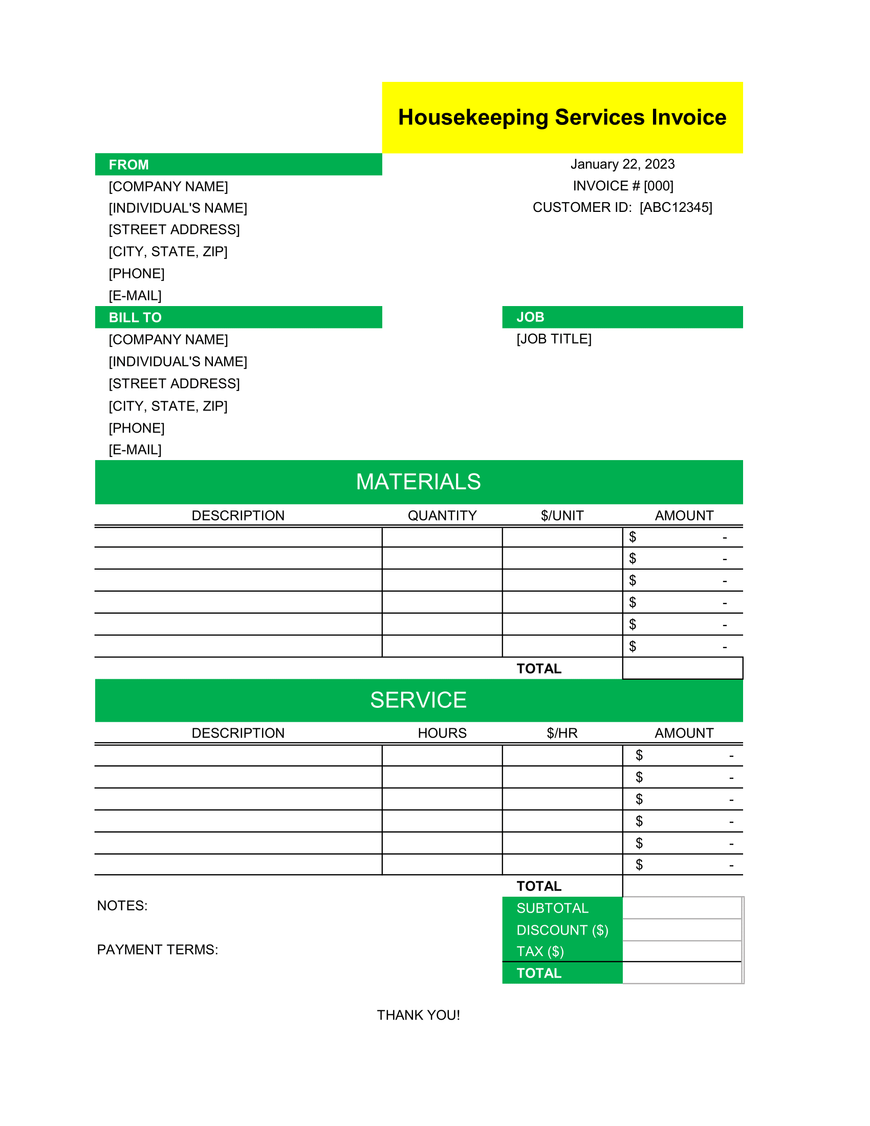Download Housekeeping Services Invoice Template in Excel Sheet