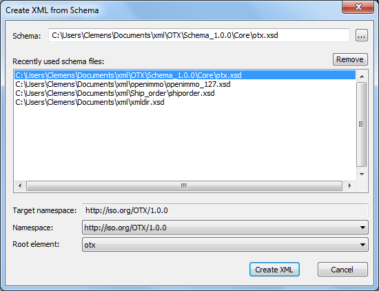 Create XML from schema