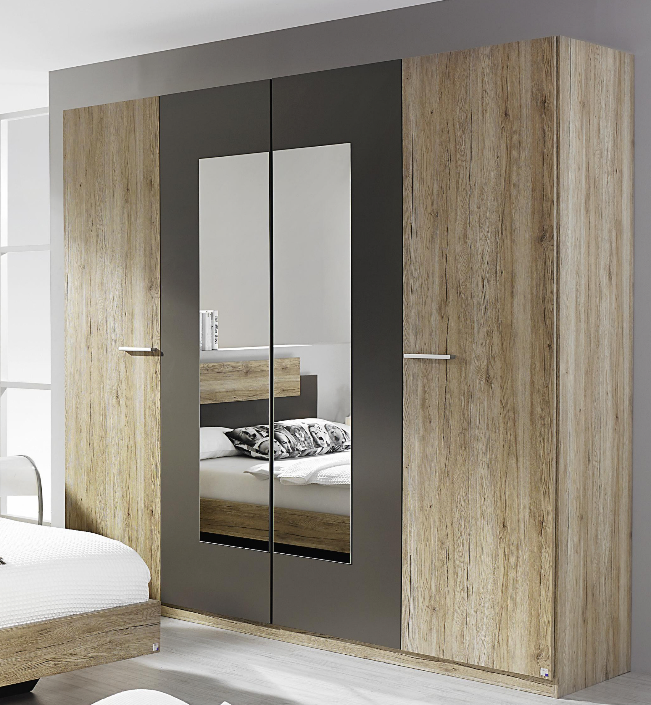 Kleiderschrank Eiche Sanremo Hell Und Lavagrau Woody 3301222 Modern