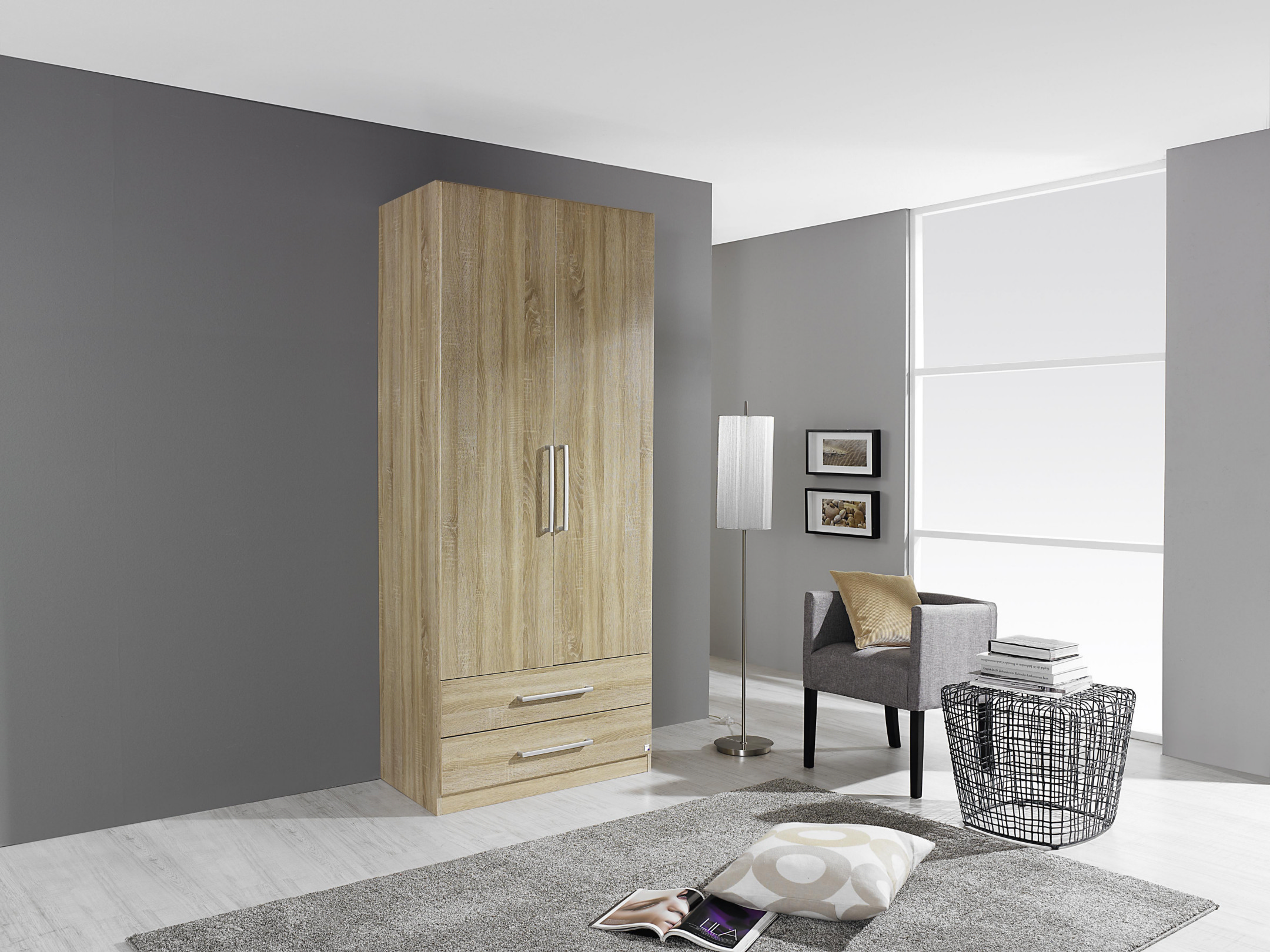 Kleiderschrank Eiche Sägerau Hell Woody 9300708 Holz modern Möbel24