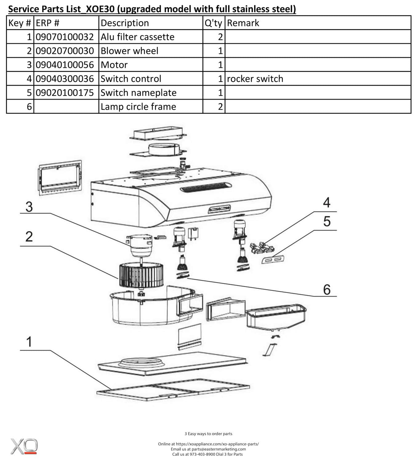 XOE Parts Catalog XO Appliance
