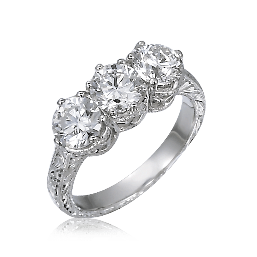 Hand Engraved 3Stone Anniversary Ring XO Jewels