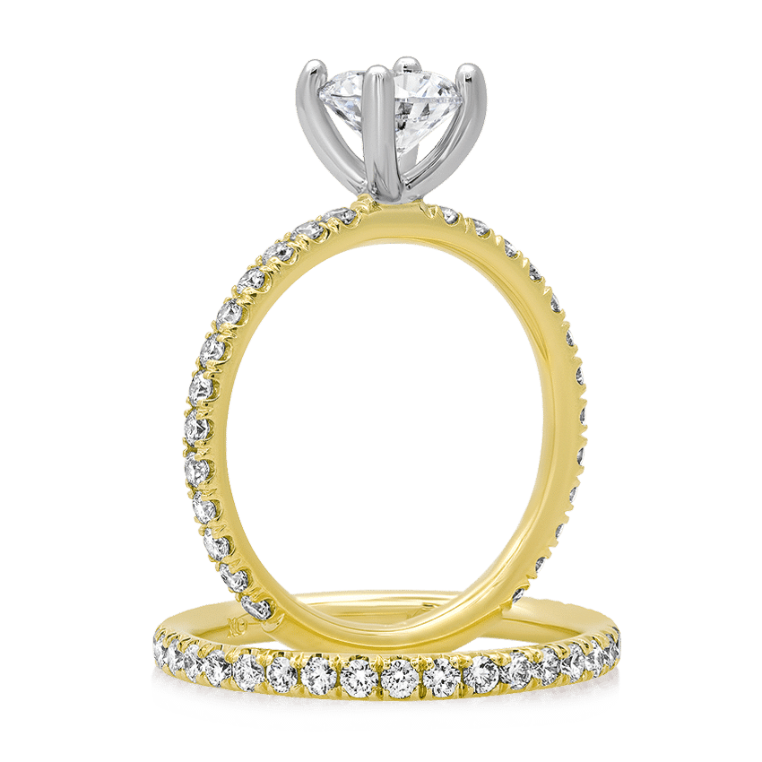 Yellow Gold Engagement Ring with Eternity Style Diamond Band XO Jewels