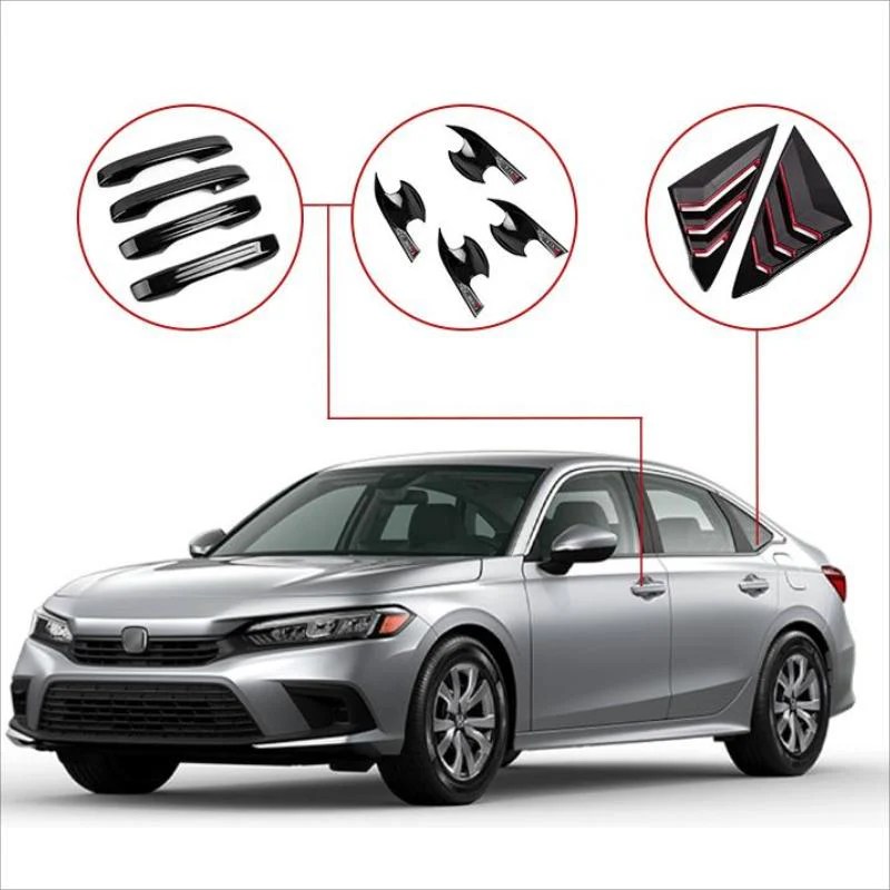 Set of Black Door Handle Rear Side Window Louvers Decor For Honda Civi