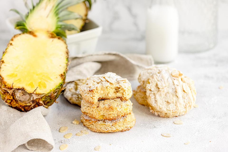 tropcial scones on a tray.
